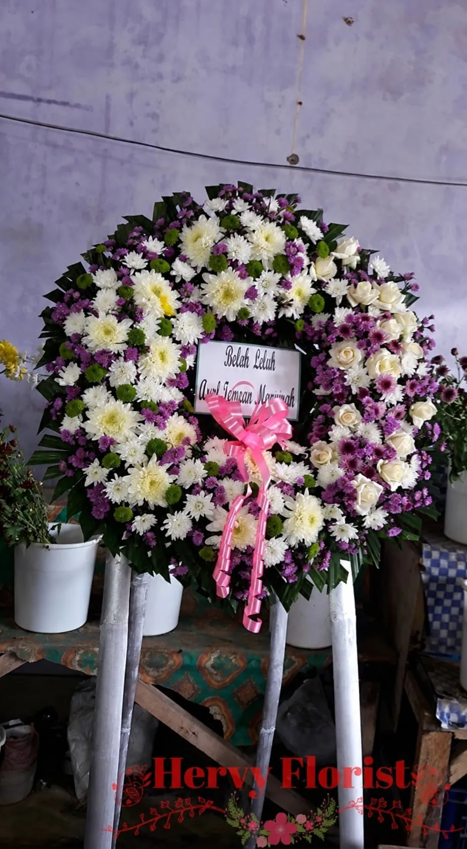Krans Putih Ungu Pita Pink