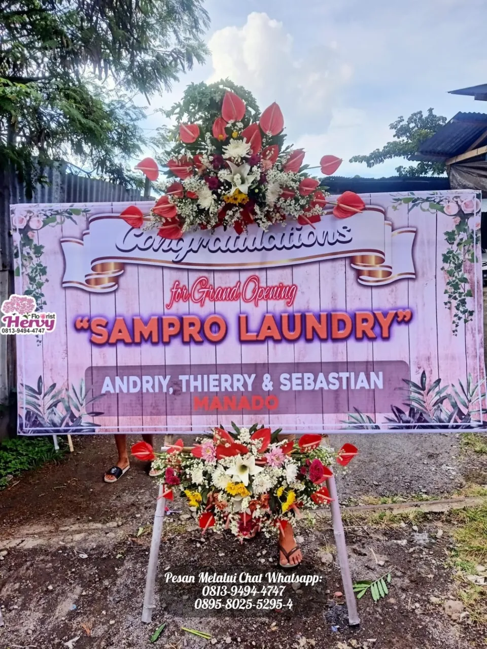 Papan Grand Opening Pink Motif Kayu
